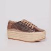 Tenis de Cuero Para Mujer Cuero Vaporiano Oro y Plataforma en Yute