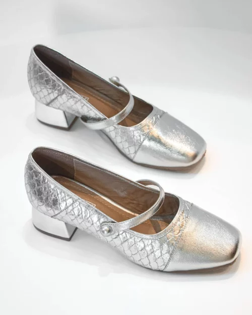 Zapato Cerrado con Tacón en Cuero- Ref. Z-3214 Plata - Imagen 3