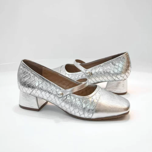 Zapato Cerrado con Tacón en Cuero- Ref. Z-3214 Plata