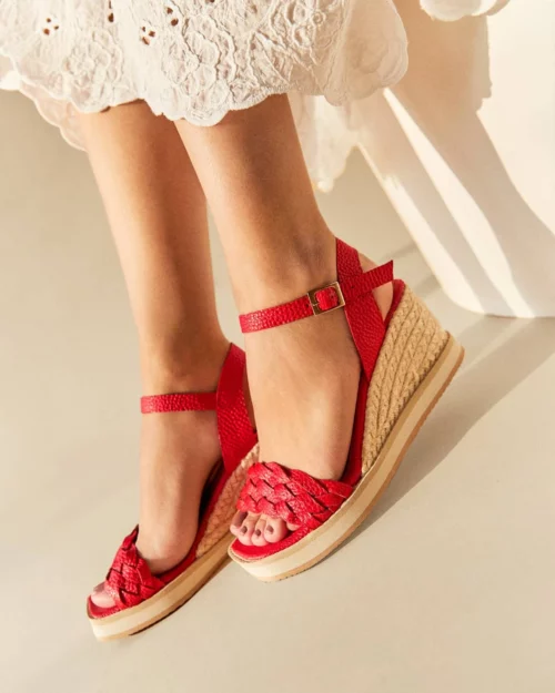 Plataforma en Combinación de Cueros y Yute - Ref. Z-3229 Rojo