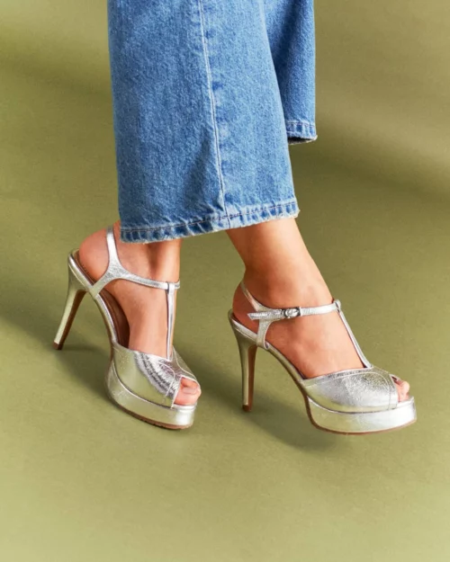Sandalia de Tacón en Cuero - Ref. Z-3289 Plata