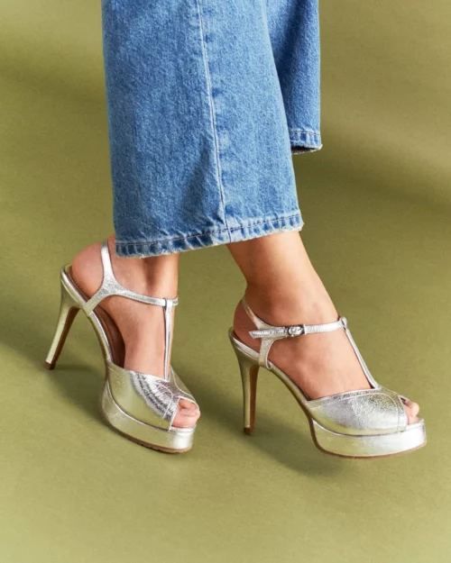 Sandalia de Tacón en Cuero - Ref. Z-3289 Plata